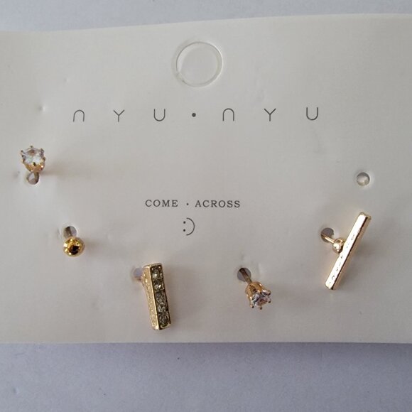 5PK Gold & Rhinestone Post Stud Earrings - Picture 1 of 3